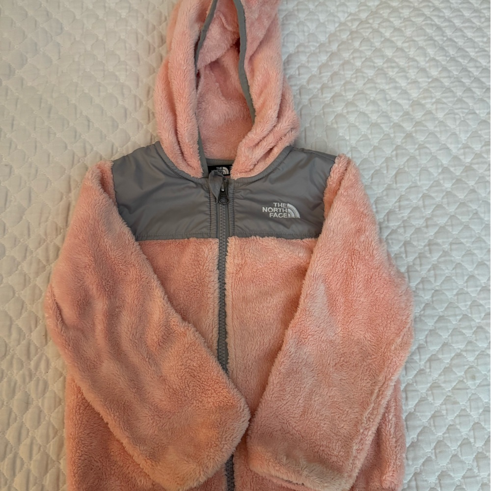 Pink and Gray Fleece North Face Jacket